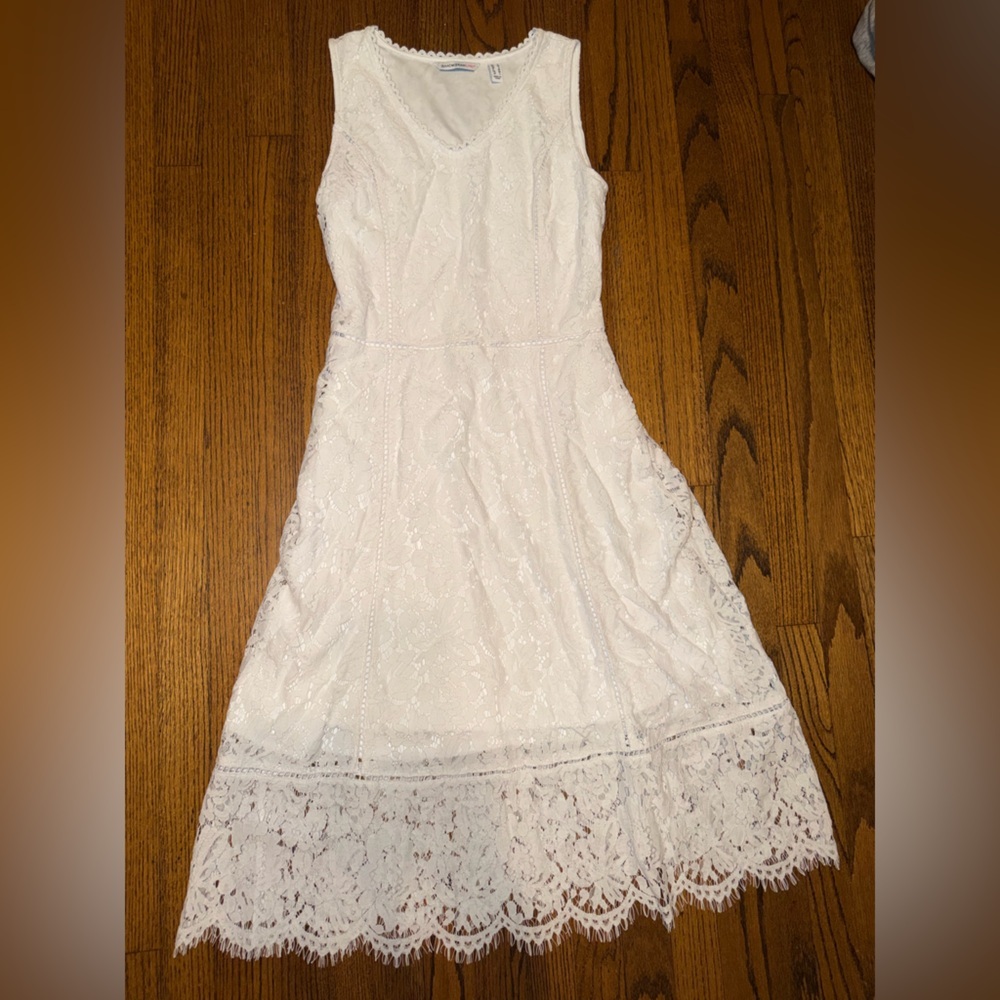Isaac Mizrahi Sleeveless White Lace Midi Dress Size Medium